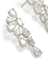 Elegant floral drop earrings crafted with pear cut cubic zirconia and silver finish close up view - link has visual effect only