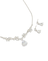 Silver Cubic Zirconia Dainty Necklace & Earrings Set - link has visual effect only