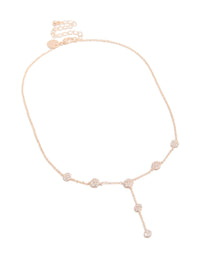 Elegant rose gold cubic zirconia mini floral y-necklace with charm featuring dainty pattern front view - link has visual effect only