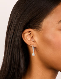 Silver Plated Cubic Zirconia Pear Drop Hoop Earrings - link has visual effect only