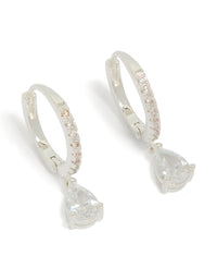 Silver Plated Cubic Zirconia Pear Drop Hoop Earrings - link has visual effect only