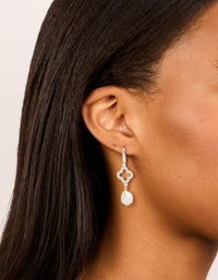 Silver Plated Pave Clover Pearl Drop Earrings - link has visual effect only
