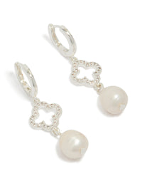 Silver Plated Pave Clover Pearl Drop Earrings - link has visual effect only
