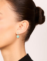 Silver Plated Pave Blue Heart Drop Hoop Earrings - link has visual effect only
