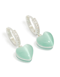 Silver Plated Pave Blue Heart Drop Hoop Earrings - link has visual effect only
