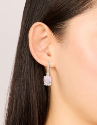 Silver Plated Cubic Zirconia Pink Square Drop Huggie Earrings - link has visual effect only