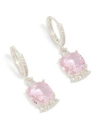 Silver Plated Cubic Zirconia Pink Square Drop Huggie Earrings - link has visual effect only