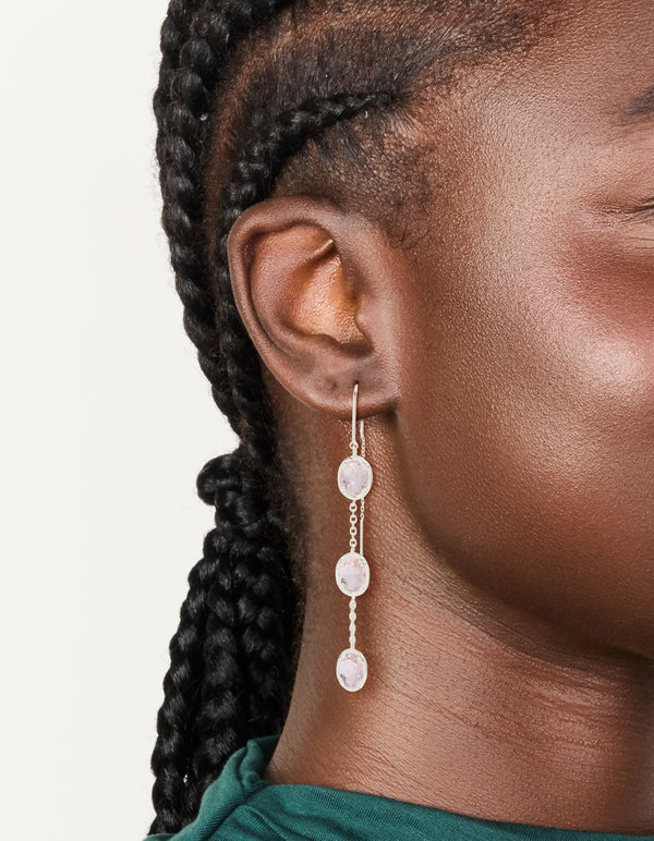 Silver Plated Pink Stone Thread Through Earrings