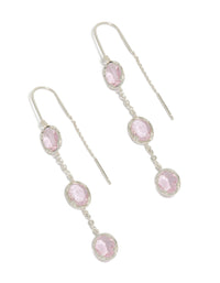 Silver Plated Pink Stone Thread Through Earrings - link has visual effect only