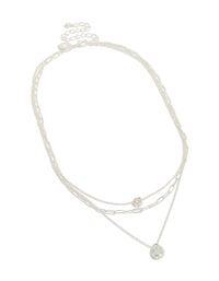 Silver Plated Cubic Zirconia Bezel Chain Layered Necklace - link has visual effect only