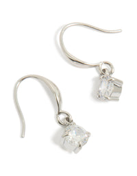 Showcasing waterproof stainless steel sleek drop earrings with round cubic zirconia in silver front view - link has visual effect only