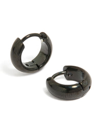 Crafted from waterproof black coated stainless steel, these chunky huggie earrings front view - link has visual effect only