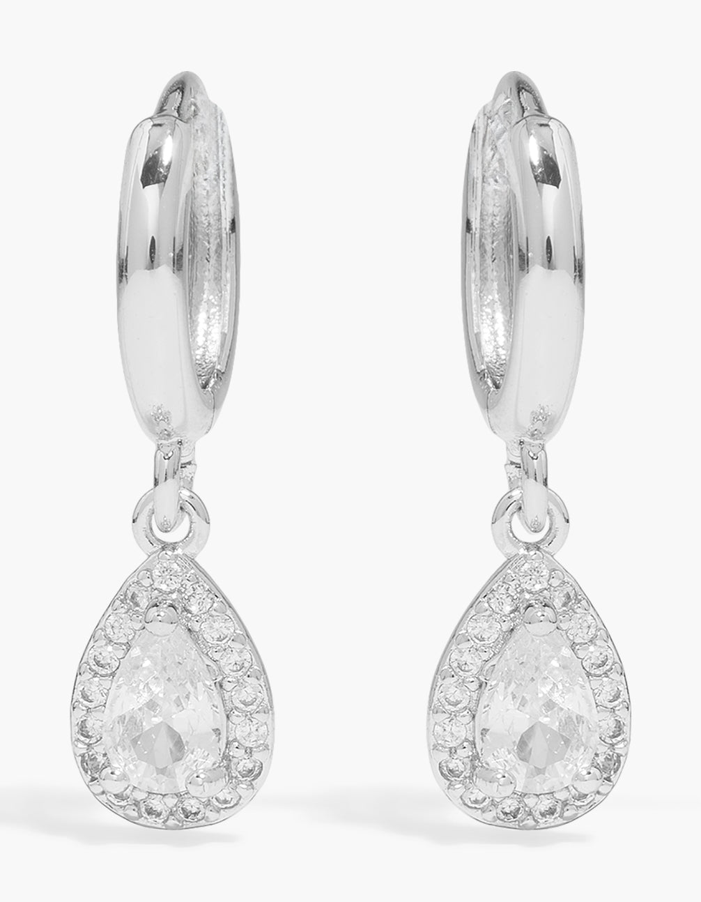 Silver Plated Teardrop Cubic Zirconia Fish Hook Earrings