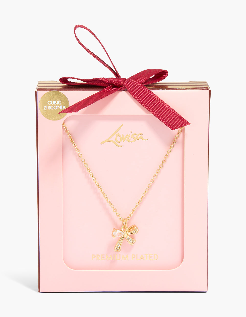 Gold Plated Cubic Zirconia Small Bow Pendant Necklace