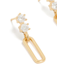 Featuring statement drop earrings in gold plated finish with cubic zirconia and rectangular shape close up view - link has visual effect only