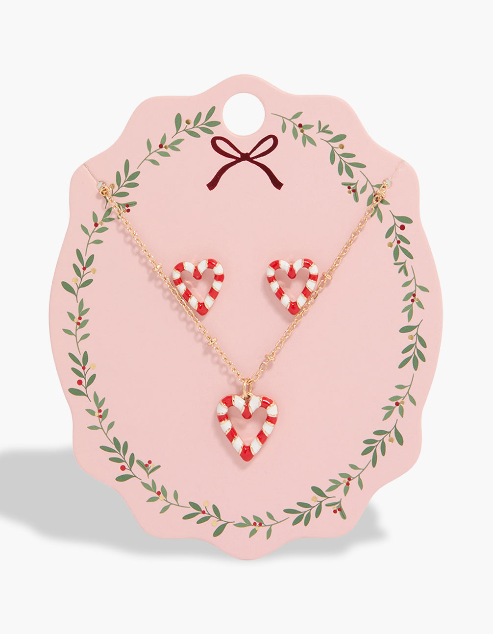 Gold Candy Stripe Heart Necklace & Earrings Set