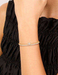 Featuring gold plated cubic zirconia bracelets with marquise, baguette, stone cuts on wrist view - link has visual effect only