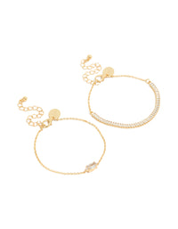 Showcasing a bracelet pack crafted from gold plated metal with cubic zirconia in marquise, baguette cuts front view - link has visual effect only