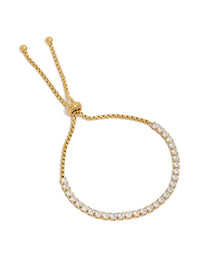 Showcasing a waterproof tennis toggle bracelet crafted from gold plated stainless steel featuring cubic zirconia front view - link has visual effect only