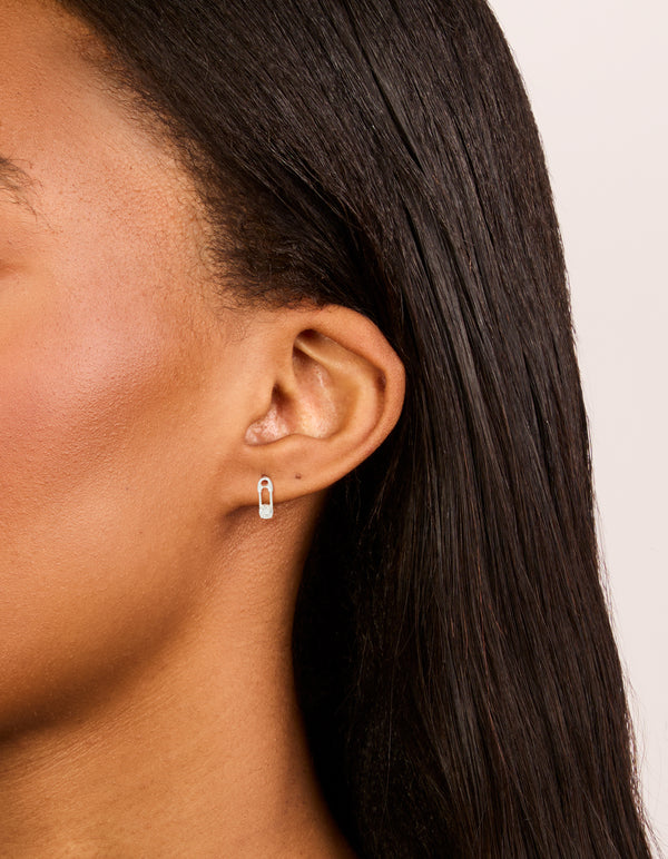 Sterling Silver Cubic Zirconia Safety Pin Stud Earrings