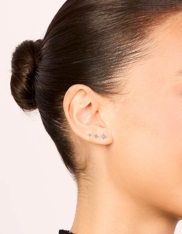 Sterling Silver Flower Flat Back Earrings 3-Pack