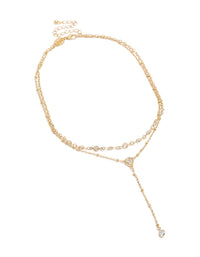 Gold Plated Cubic Zirconia Teardrop Bezel Y-Necklace - link has visual effect only