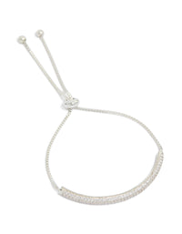 Showcasing a silver plated cubic zirconia pavé toggle bracelet front view - link has visual effect only