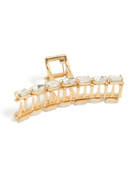 Showcasing a gold diamante hair claw clip with ivory embellishments front view - link has visual effect only