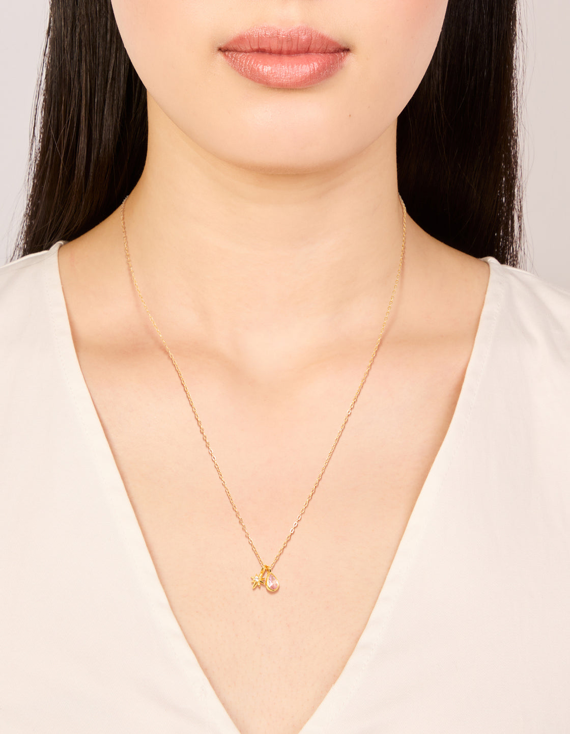 Gold Plated Sterling Silver Pink Cubic Zirconia October Birthstone Necklace