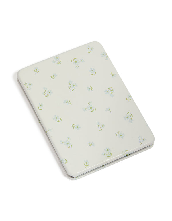White Blue Bow Printed Rectangle Compact Mirror