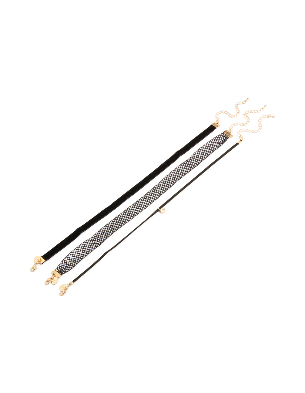 Stunning choker necklace 3-pack with gold and black mesh in front view