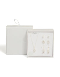 Silver Plated Cubic Zirconia Stud Earrings & Necklace Set - link has visual effect only