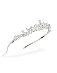 Elegant cubic zirconia mixed marquise floral crown in silver with clear stones side view - link has visual effect only