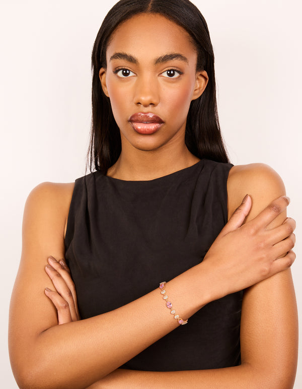 Gold Clear & Pink Diamantes Bracelet