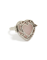 Antique Silver Heart Stone Locket Ring - link has visual effect only