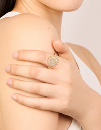 Gold Cubic Zirconia Daisy Flower Ring - link has visual effect only