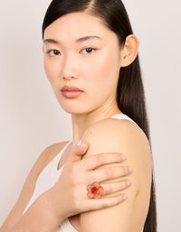 Gold Plated Statement Pink Stone Flower Ring - link has visual effect only