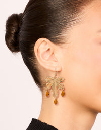 Gold Floral Orange Beaded Drop Earrings - link has visual effect only