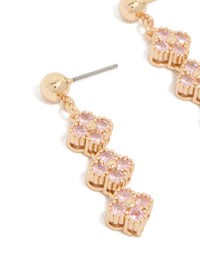 Gold Pink Cubic Zirconia Flower Trio Drop Earrings - link has visual effect only