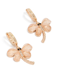 Pink Dragonfly Gold Huggie Hoop Earrings - link has visual effect only