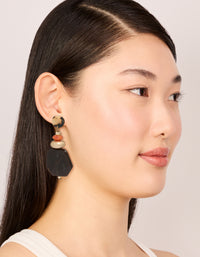 Shop gold acrylic stone drop threader earrings featuring beads in statement style on model view - link has visual effect only