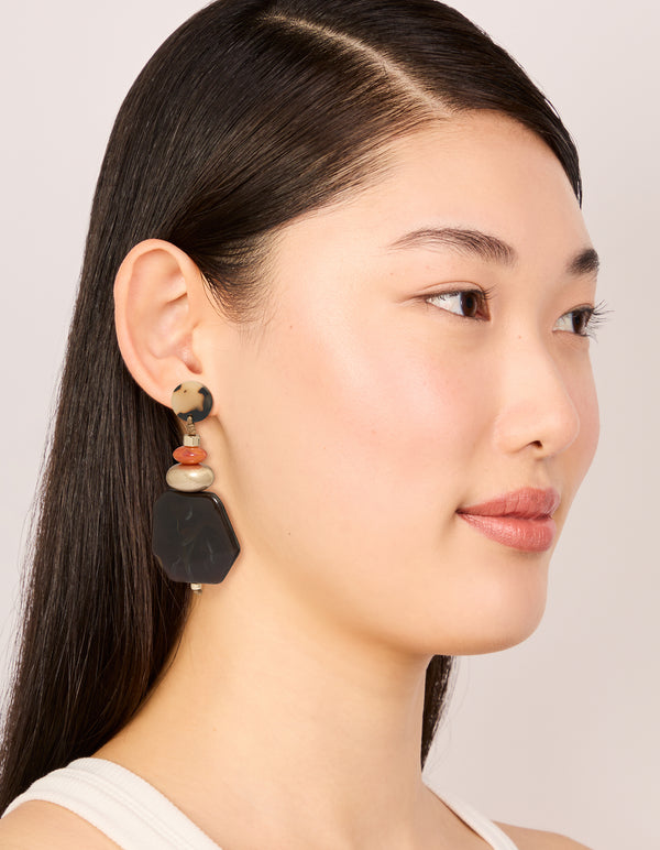 Shop gold acrylic stone drop threader earrings featuring beads in statement style on model view