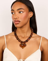 Brown Square Bead & Heart Pendant Necklace - link has visual effect only