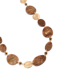 Gold Glittery Brown Ovals Long Necklace - link has visual effect only