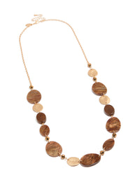 Gold Glittery Brown Ovals Long Necklace - link has visual effect only