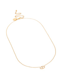 Elegant waterproof stainless steel cubic zirconia oval pendant necklace in gold plated finish front view - link has visual effect only