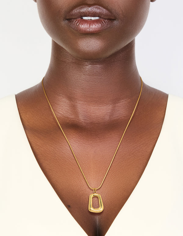 Waterproof Gold Plated Stainless Steel Open Rectangle Pendant Necklace