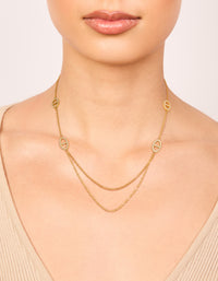 Waterproof Gold Plated Stainless Steel Cubic Zirconia Oval Double Chain Necklace - link has visual effect only