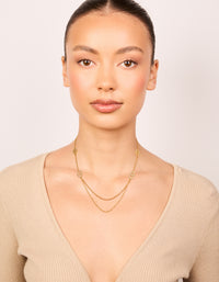 Waterproof Gold Plated Stainless Steel Cubic Zirconia Oval Double Chain Necklace - link has visual effect only