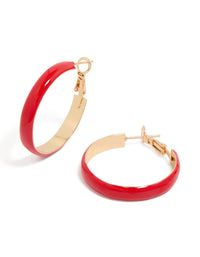 Gold Simple Red Enamel Hoop Earrings - link has visual effect only